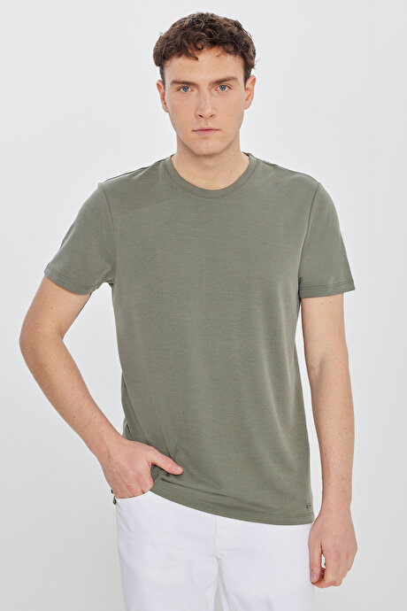 Yumuşak Dokulu Slim Fit Dar Kesim Bisiklet Yaka Haki Tişört resmi