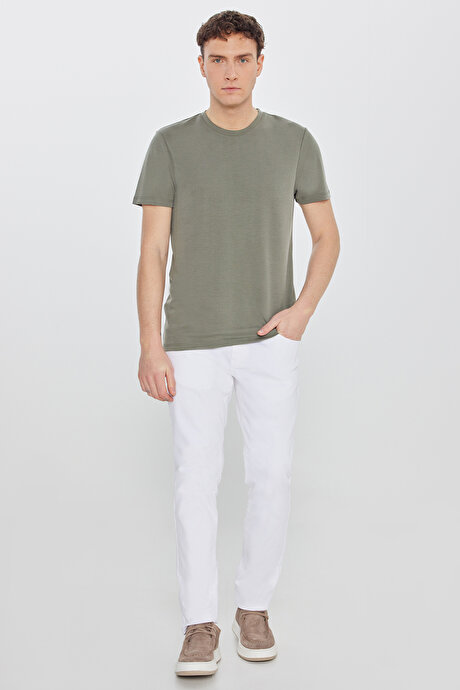 Yumuşak Dokulu Slim Fit Dar Kesim Bisiklet Yaka Haki Tişört resmi