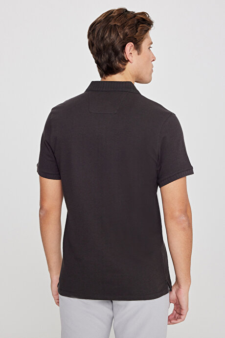 %100 Pamuk Slim Fit Dar Kesim Polo Yaka Jakarlı Kahverengi Tişört resmi