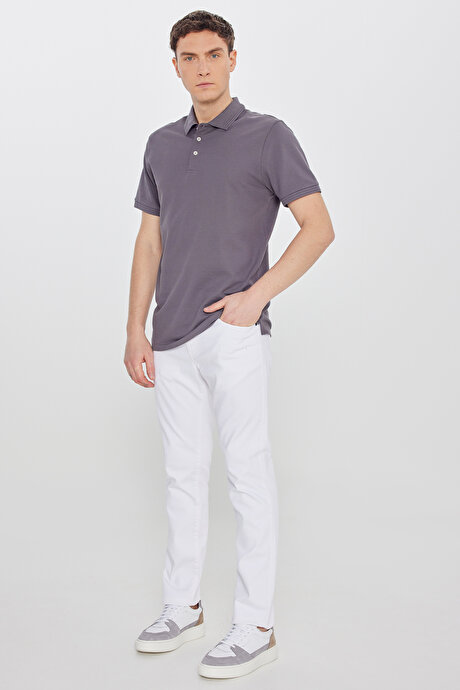 %100 Pamuk Slim Fit Dar Kesim Polo Yaka Antrasit Tişört resmi
