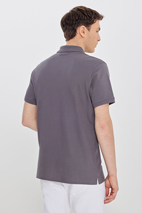 %100 Pamuk Slim Fit Dar Kesim Polo Yaka Antrasit Tişört resmi