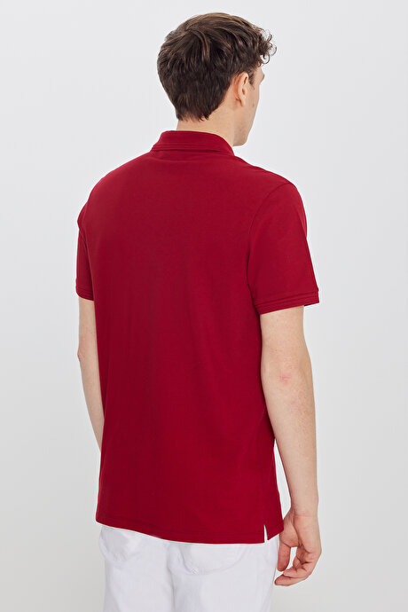 %100 Pamuk Slim Fit Dar Kesim Polo Yaka Bordo Tişört resmi