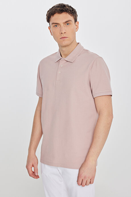%100 Pamuk Slim Fit Dar Kesim Polo Yaka Gül Kurusu Tişört resmi