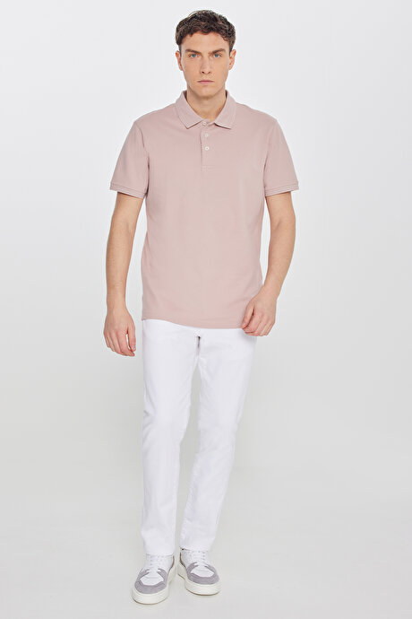 %100 Pamuk Slim Fit Dar Kesim Polo Yaka Gül Kurusu Tişört resmi