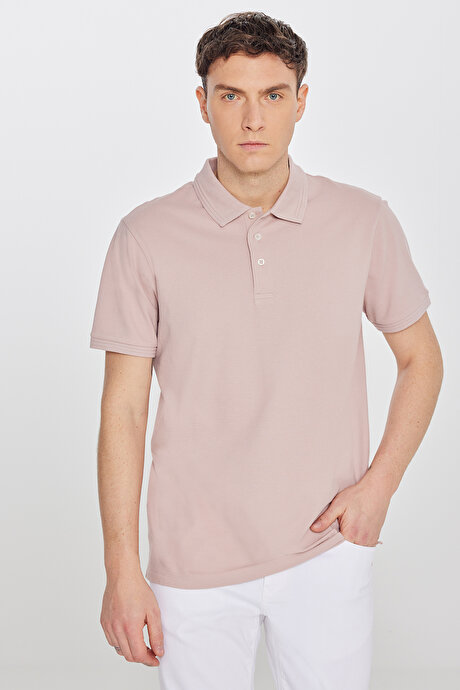 %100 Pamuk Slim Fit Dar Kesim Polo Yaka Gül Kurusu Tişört resmi