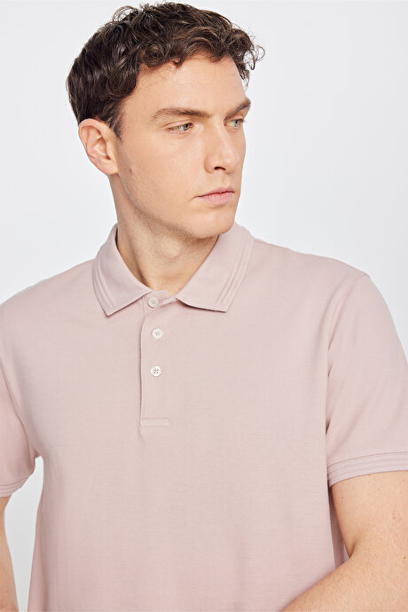 %100 Pamuk Slim Fit Dar Kesim Polo Yaka Gül Kurusu Tişört resmi