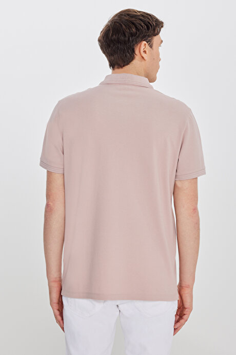 %100 Pamuk Slim Fit Dar Kesim Polo Yaka Gül Kurusu Tişört resmi