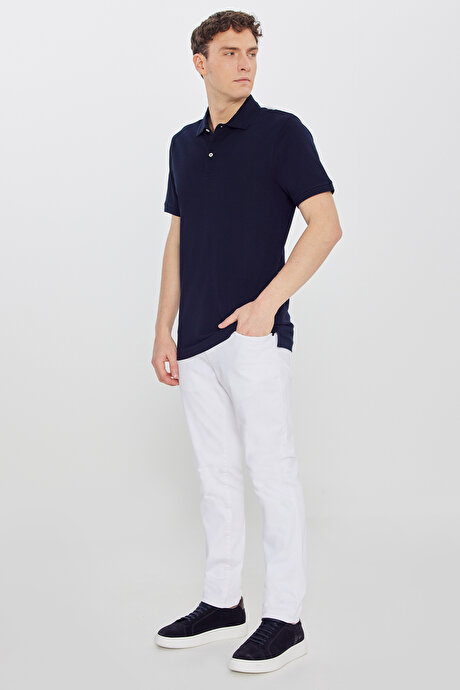 %100 Pamuk Slim Fit Dar Kesim Polo Yaka Lacivert Tişört resmi