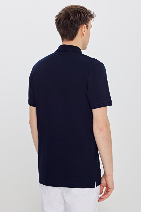 %100 Pamuk Slim Fit Dar Kesim Polo Yaka Lacivert Tişört resmi