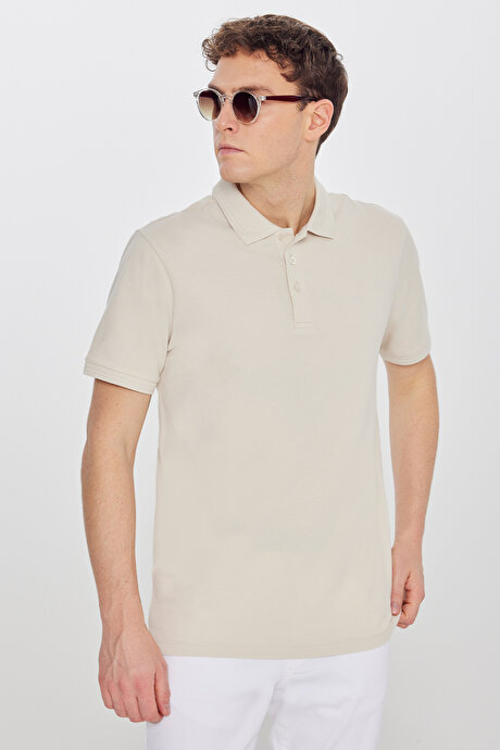 %100 Pamuk Slim Fit Dar Kesim Polo Yaka Taş Tişört resmi