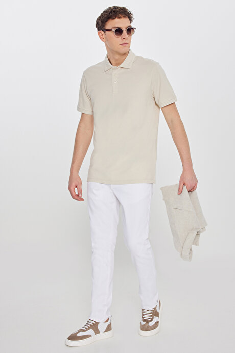 %100 Pamuk Slim Fit Dar Kesim Polo Yaka Taş Tişört resmi