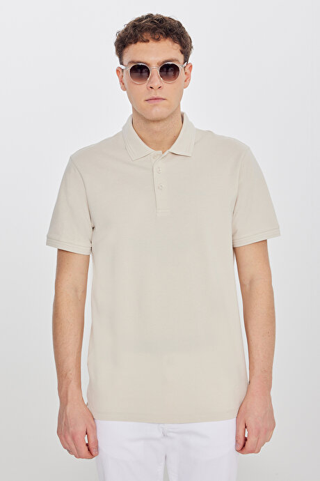 %100 Pamuk Slim Fit Dar Kesim Polo Yaka Taş Tişört resmi