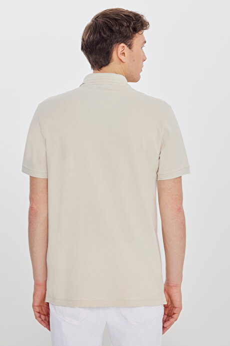 %100 Pamuk Slim Fit Dar Kesim Polo Yaka Taş Tişört resmi