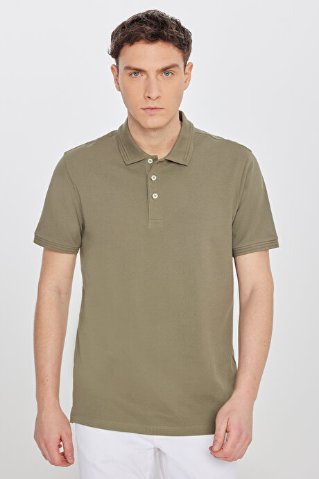 %100 Pamuk Slim Fit Dar Kesim Polo Yaka Yeşil Tişört resmi