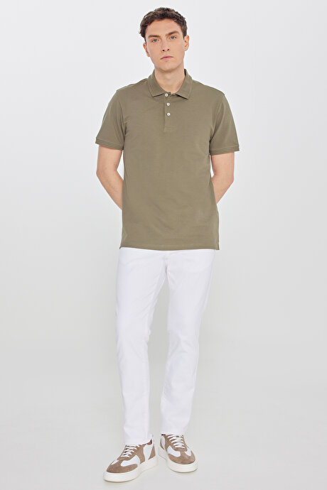 %100 Pamuk Slim Fit Dar Kesim Polo Yaka Yeşil Tişört resmi