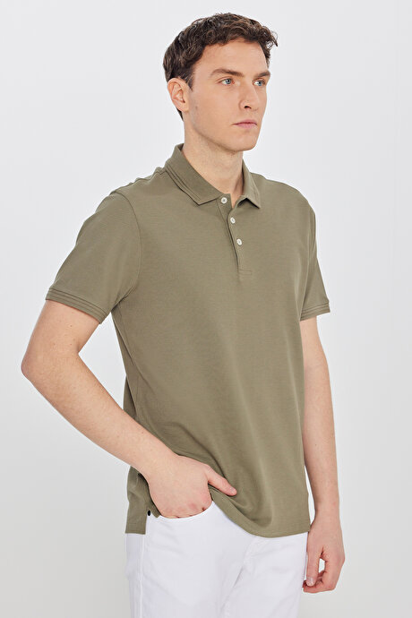 %100 Pamuk Slim Fit Dar Kesim Polo Yaka Yeşil Tişört resmi