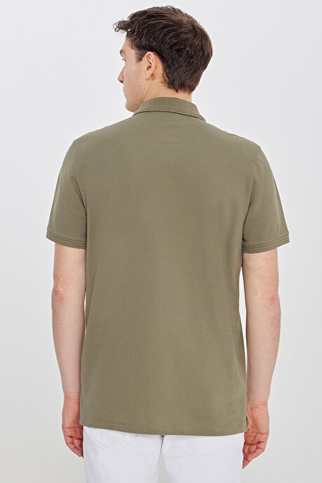 %100 Pamuk Slim Fit Dar Kesim Polo Yaka Yeşil Tişört resmi