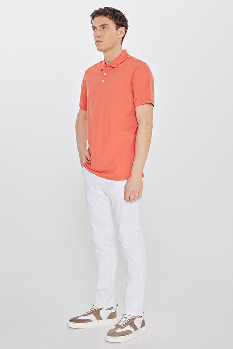 %100 Pamuk Slim Fit Dar Kesim Polo Yaka Mercan Tişört resmi