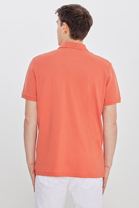 %100 Pamuk Slim Fit Dar Kesim Polo Yaka Mercan Tişört resmi