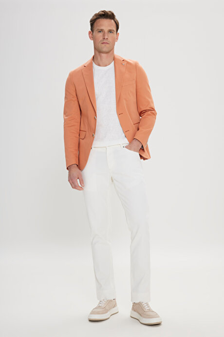 Pamuklu Slim Fit Dar Kesim Mono Yaka Kapak Cepli Somon Ceket resmi