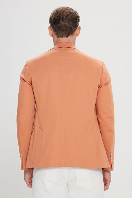 Pamuklu Slim Fit Dar Kesim Mono Yaka Kapak Cepli Somon Ceket resmi