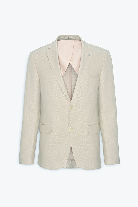 Pamuklu Slim Fit Dar Kesim Mono Yaka Kapak Cepli Desenli Esnek Bej Ceket resmi