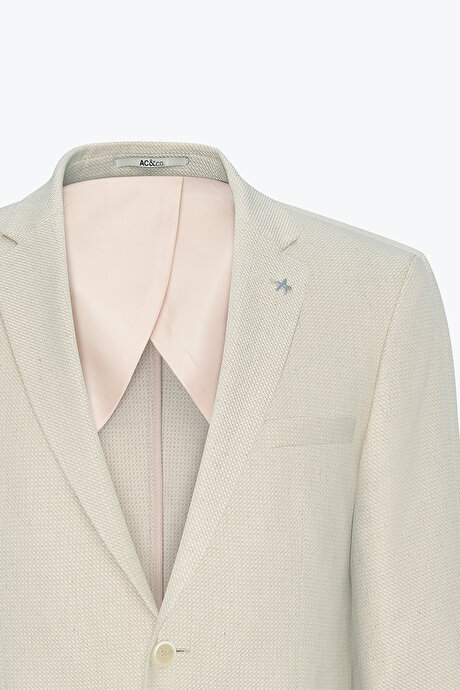 Pamuklu Slim Fit Dar Kesim Mono Yaka Kapak Cepli Desenli Esnek Bej Ceket resmi