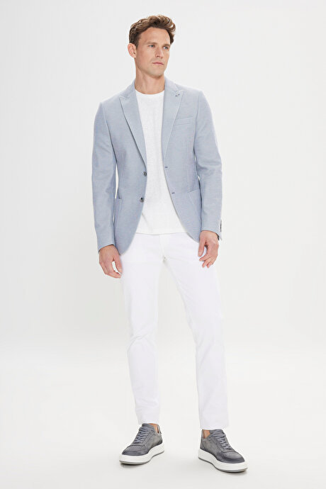 Pamuklu Slim Fit Dar Kesim Kırlangıç Yaka Torba Cepli Mavi Ceket resmi