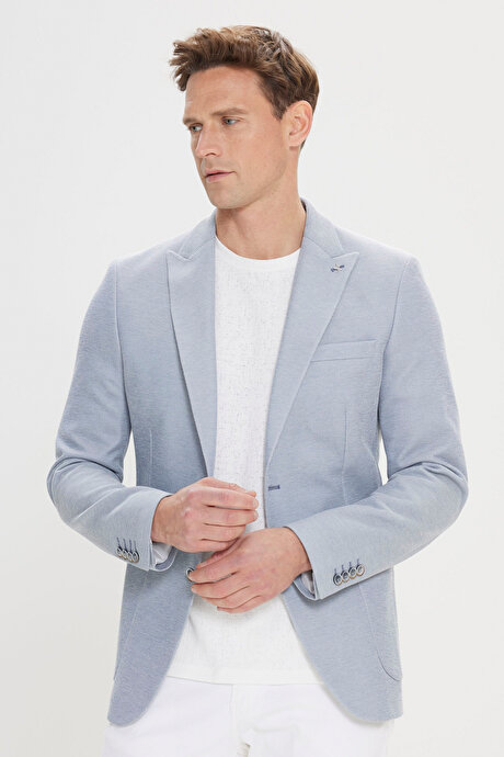 Pamuklu Slim Fit Dar Kesim Kırlangıç Yaka Torba Cepli Mavi Ceket resmi