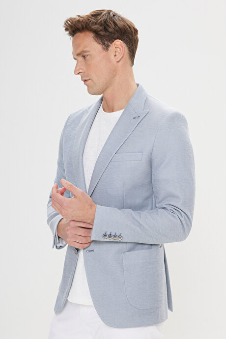 Pamuklu Slim Fit Dar Kesim Kırlangıç Yaka Torba Cepli Mavi Ceket resmi