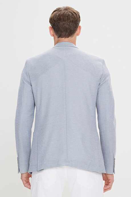 Pamuklu Slim Fit Dar Kesim Kırlangıç Yaka Torba Cepli Mavi Ceket resmi