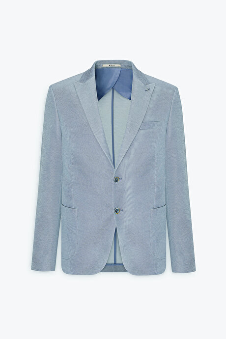 Pamuklu Slim Fit Dar Kesim Kırlangıç Yaka Torba Cepli Mavi Ceket resmi