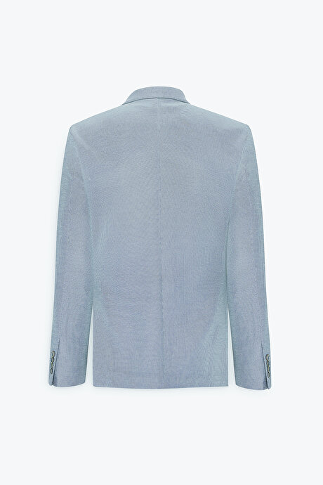 Pamuklu Slim Fit Dar Kesim Kırlangıç Yaka Torba Cepli Mavi Ceket resmi
