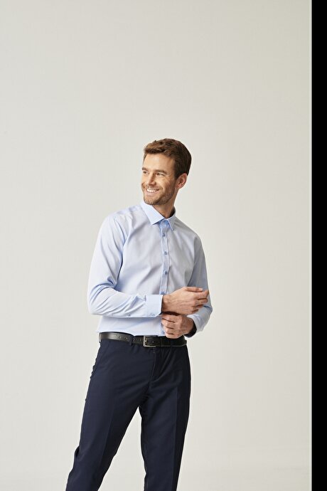 Ütü Gerektirmeyen Non-Iron Taılored Slim Fit Dar Kesim %100 Pamuk Açık Mavi Gömlek resmi