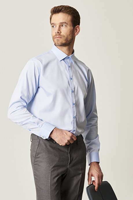 Ütü Gerektirmeyen Non-Iron Comfort Fit Rahat Kesim Klasik Yaka %100 Pamuk Açık Mavi Gömlek resmi