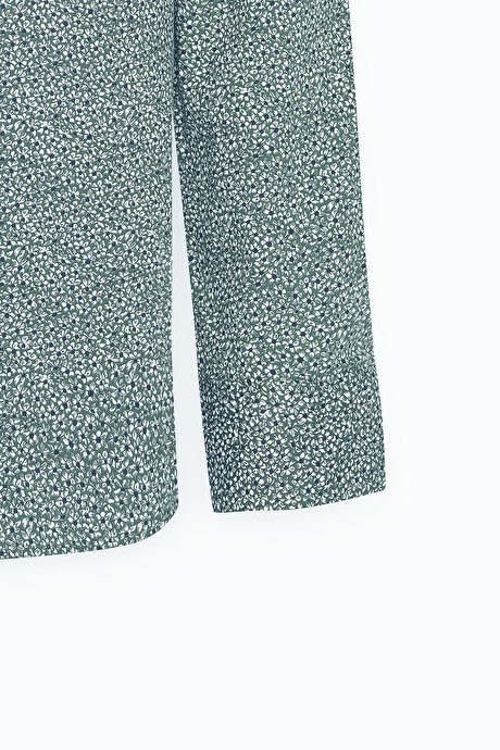 Pamuklu Slim Fit Dar Kesim Klasik Yaka Baskılı Yeşil-Beyaz Gömlek resmi