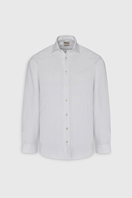 Pamuklu Slim Fit Dar Kesim Klasik Yaka Armürlü Beyaz Gömlek resmi