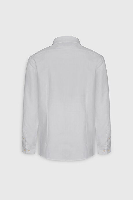 Pamuklu Slim Fit Dar Kesim Klasik Yaka Armürlü Beyaz Gömlek resmi