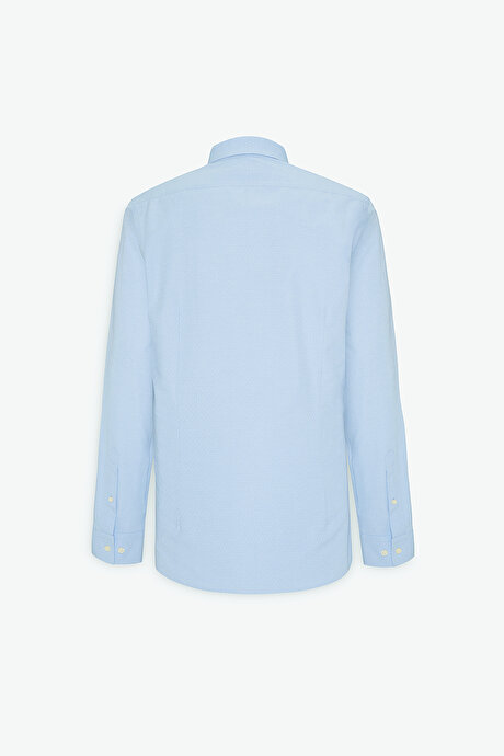 Pamuklu Slim Fit Dar Kesim Klasik Yaka Armürlü Açık Mavi Gömlek resmi