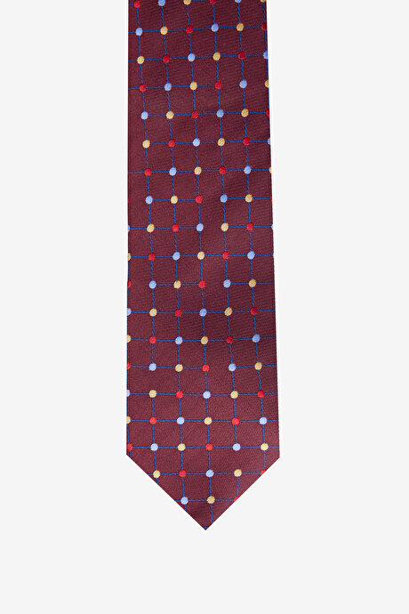 Desenli Kırmızı-Lacivert Kravat resmi