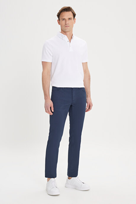 Slim Fit Dar Kesim 5 Cep Armürlü Esnek Lacivert Pantolon resmi
