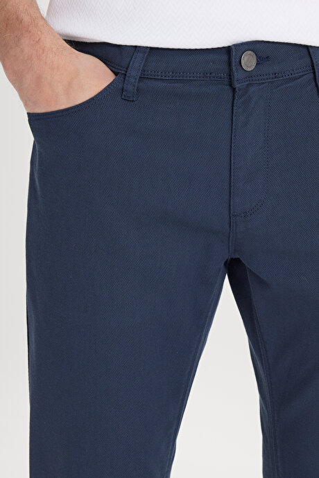 Slim Fit Dar Kesim 5 Cep Armürlü Esnek Lacivert Pantolon resmi