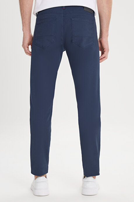Slim Fit Dar Kesim 5 Cep Armürlü Esnek Lacivert Pantolon resmi