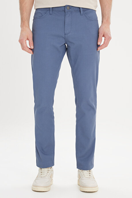 Slim Fit Dar Kesim 5 Cep Armürlü Esnek Petrol Pantolon resmi