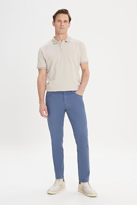 Slim Fit Dar Kesim 5 Cep Armürlü Esnek Petrol Pantolon resmi