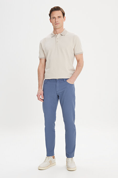 Slim Fit Dar Kesim 5 Cep Armürlü Esnek Petrol Pantolon resmi