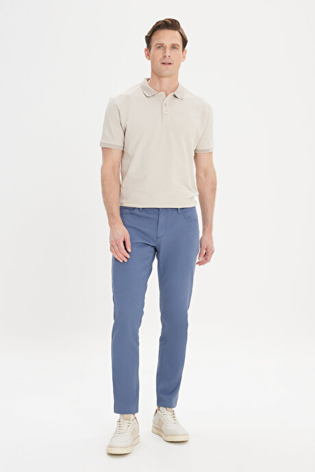 Slim Fit Dar Kesim 5 Cep Armürlü Esnek Petrol Pantolon resmi