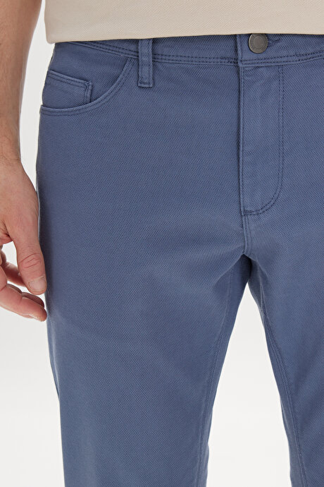 Slim Fit Dar Kesim 5 Cep Armürlü Esnek Petrol Pantolon resmi