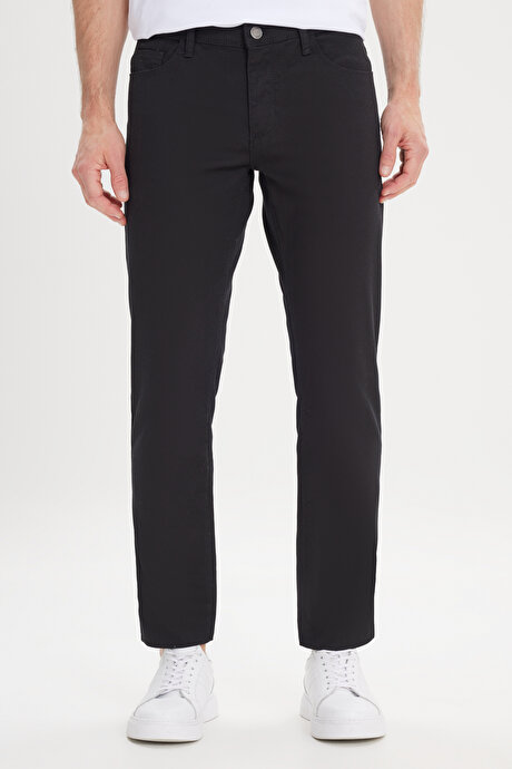 Slim Fit Dar Kesim 5 Cep Armürlü Esnek Siyah Pantolon resmi