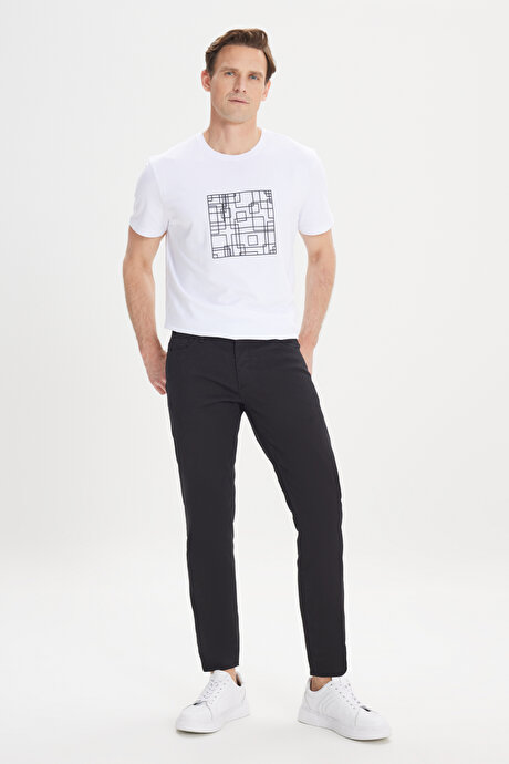 Slim Fit Dar Kesim 5 Cep Armürlü Esnek Siyah Pantolon resmi